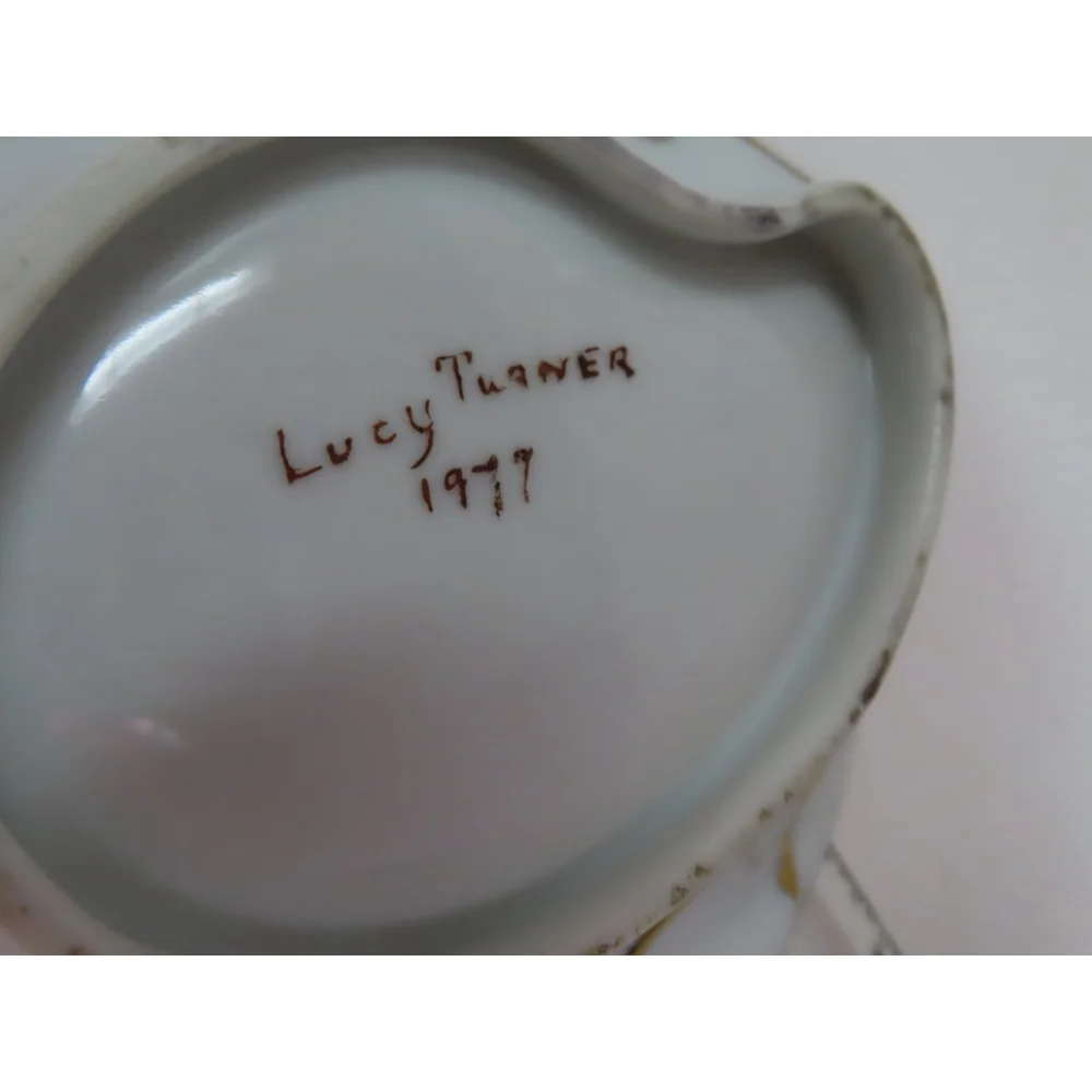 Vtg Hand Painted Nappy Lemon Dish Trinket Jewelry Tray GOLD GILT 1977